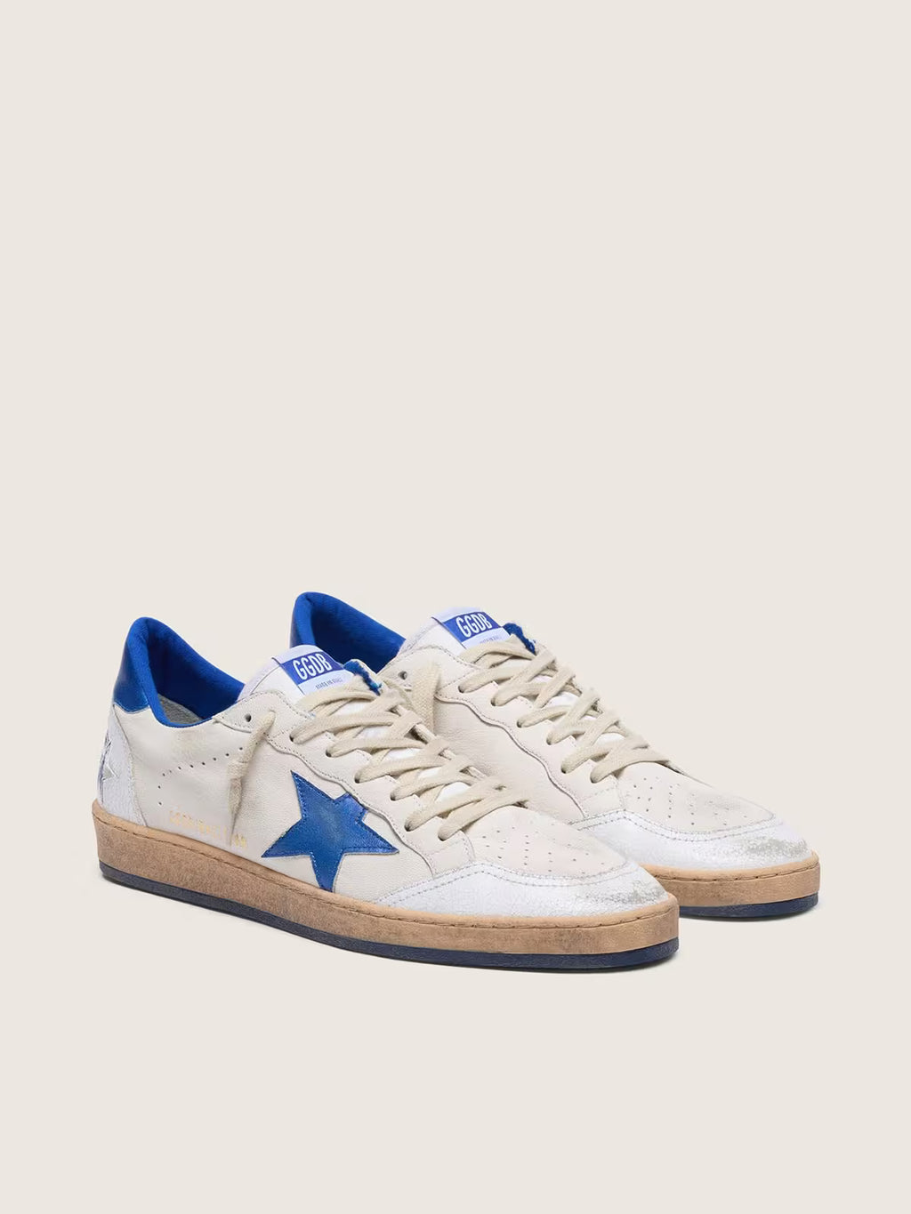 Golden Goose Ball Star in white nappa with blue star and heel tab